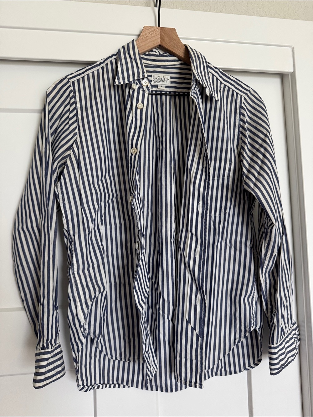 F W K Engineered Garments Blue & White Striped button up top
